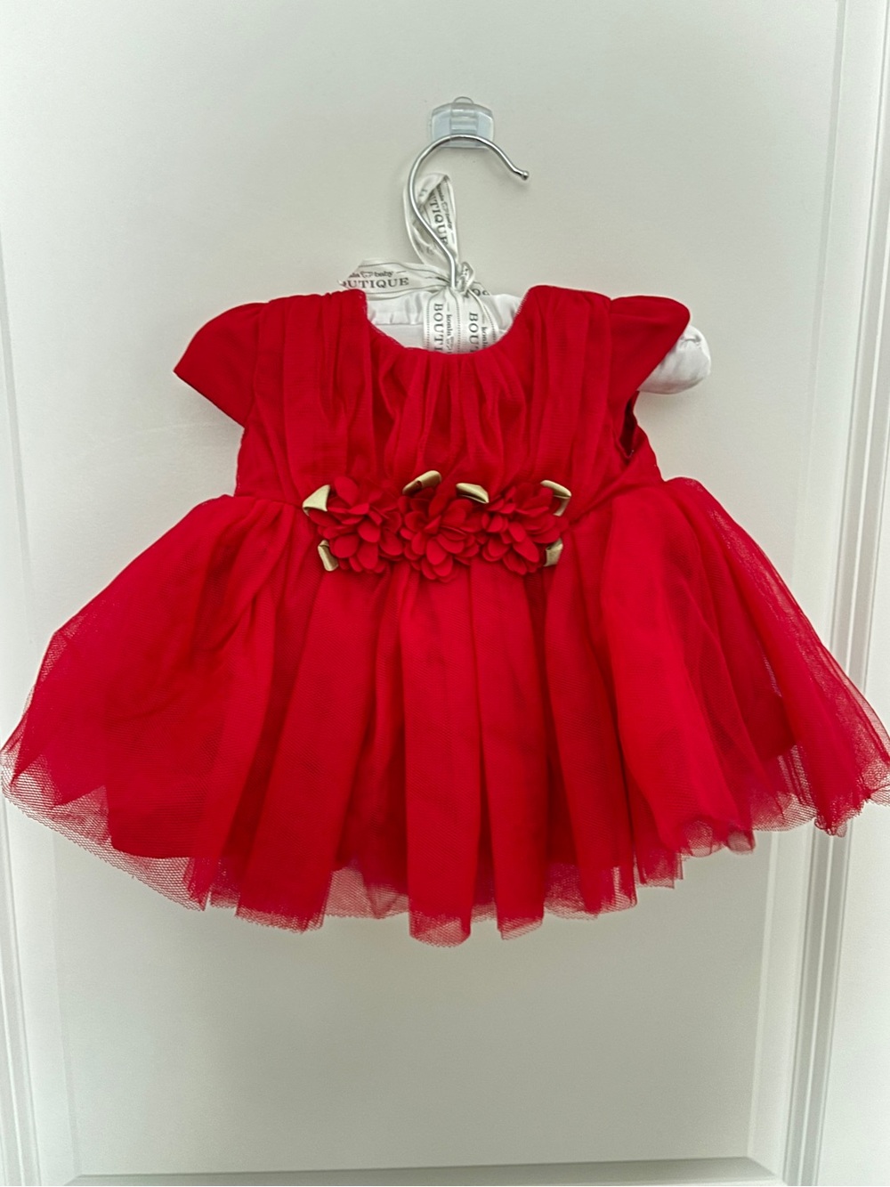 Red Floral Tulle Baby Dress - Elegant Party Dress size 3 months